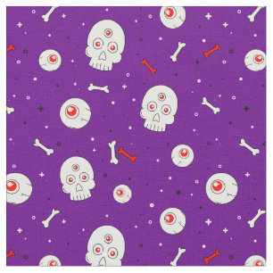 Halloween Skulls Bones & Eyeballs on Purple Fabric