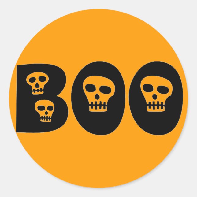 Halloween Skulls "Boo" Classic Round Sticker (Front)