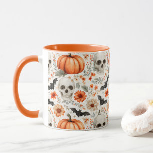 Halloween Skulls flowers and pumpkins Mug