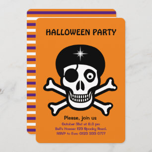 Halloween skulls on orange invitation