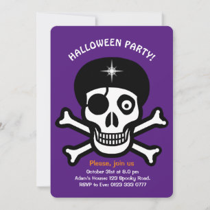 Halloween skulls on orange & purpIe invitation