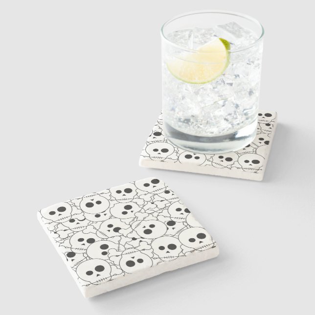 Halloween Skulls Pattern Stone Coaster (Side)
