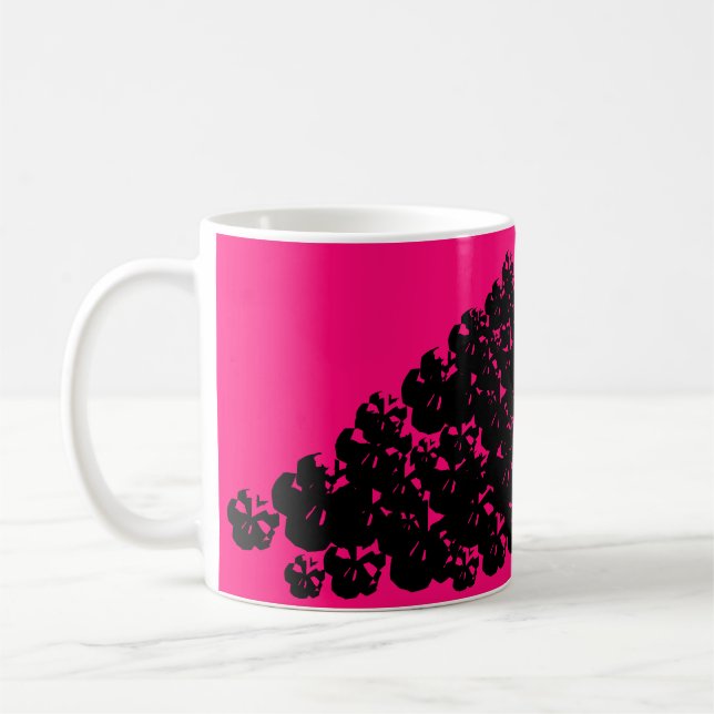 Halloween skulls pile black neon pink magenta coffee mug (Left)
