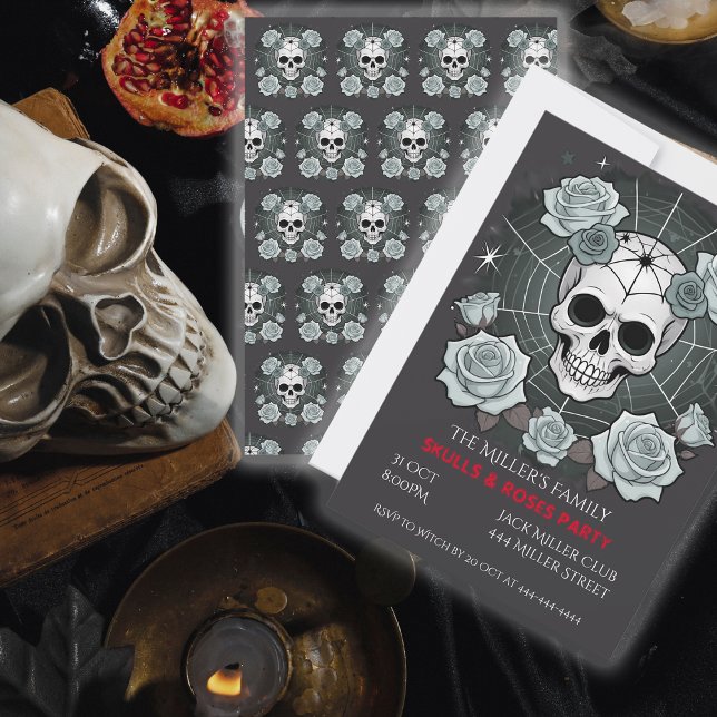 Halloween Skulls & Roses Party Customise Invitation (Creator Uploaded)