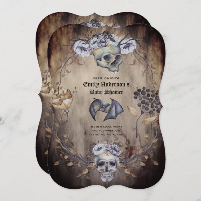 Halloween Skulls Trendy Party Invites Watercolor (Front/Back)