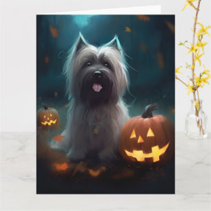 Halloween Skye Terrier With Pumpkins Scary  Card