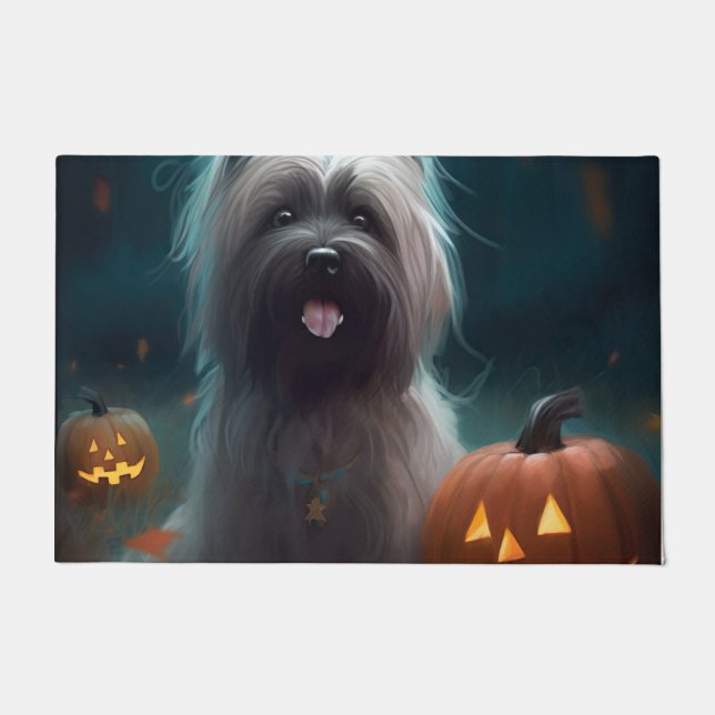 Halloween Skye Terrier With Pumpkins Scary  Doormat (Front)