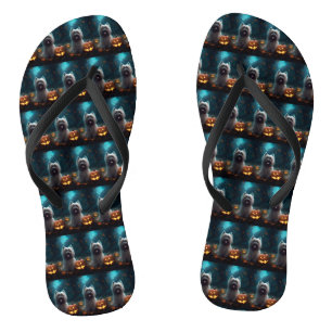 Halloween Skye Terrier With Pumpkins Scary  Jandals