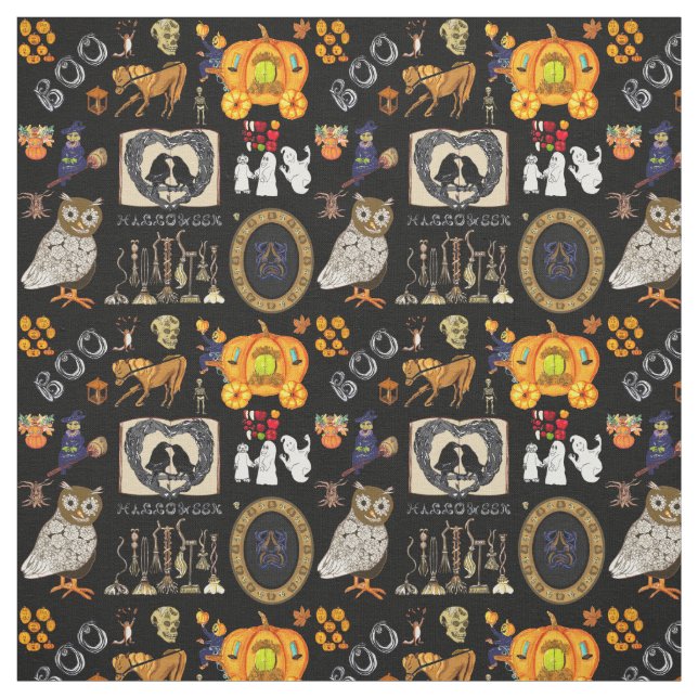 Halloween Sleepy Hollow Horse Ghost Pumpkin Ravens Fabric (Swatch)