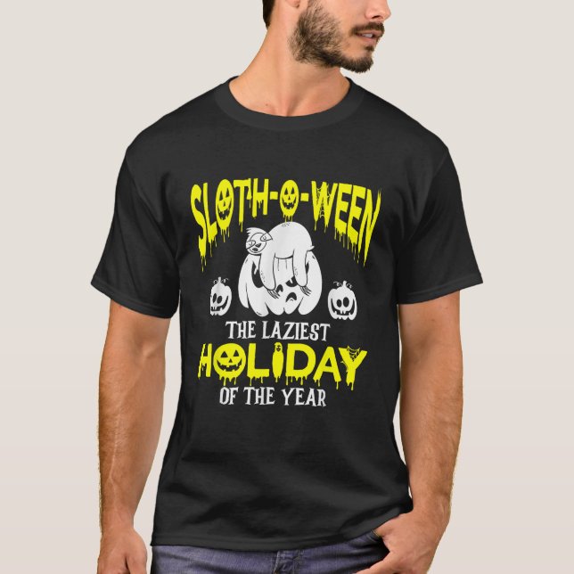 Halloween Sloth Animal Funny Lazy Spooky Pumpkin Z T-Shirt (Front)
