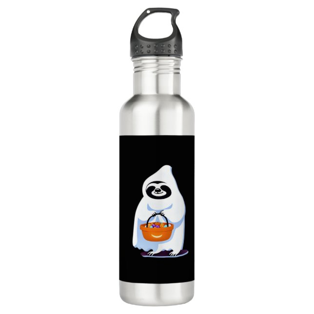 Halloween sloth dressed as ghost going trick or tr 710 ml water bottle (Front)