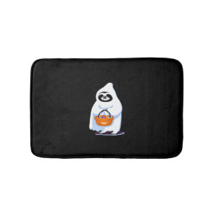 Halloween sloth dressed as ghost going trick or tr bath mat