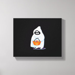 Halloween sloth dressed as ghost going trick or tr canvas print