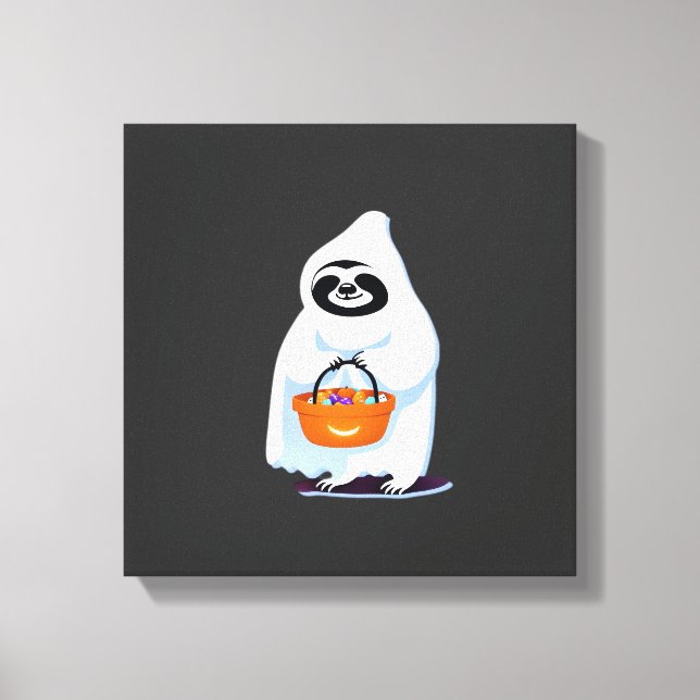Halloween sloth dressed as ghost going trick or tr canvas print (Front)