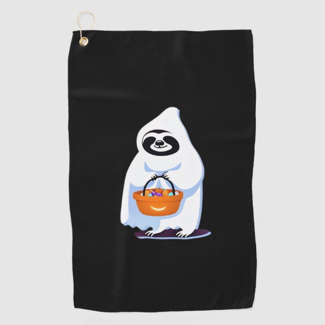 Halloween sloth dressed as ghost going trick or tr golf towel (Front)