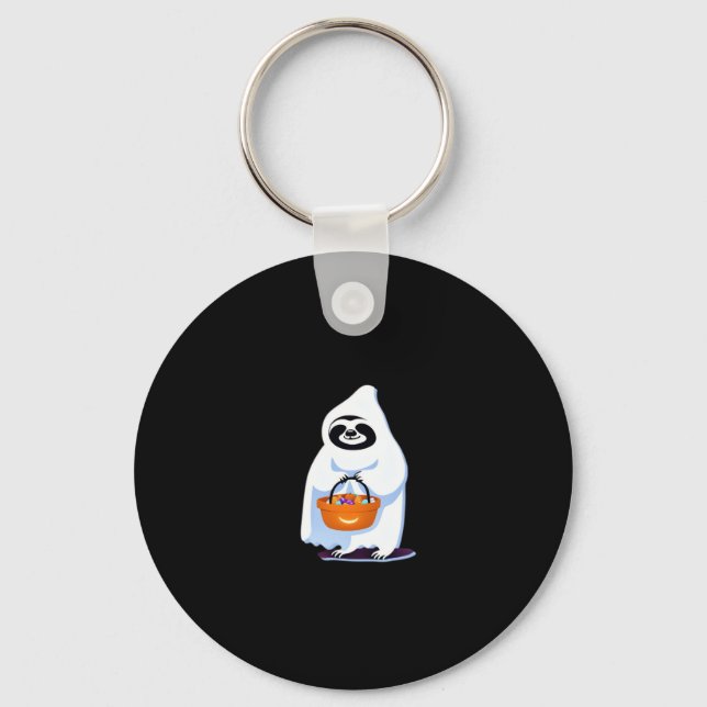 Halloween sloth dressed as ghost going trick or tr key ring (Front)