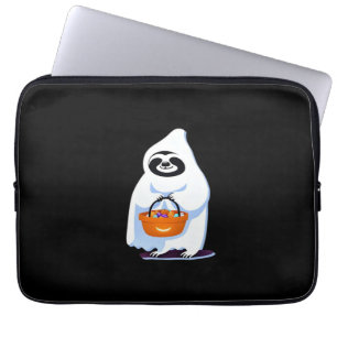 Halloween sloth dressed as ghost going trick or tr laptop sleeve