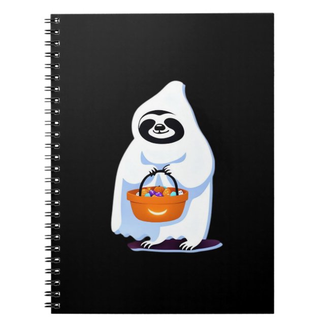 Halloween sloth dressed as ghost going trick or tr notebook (Front)