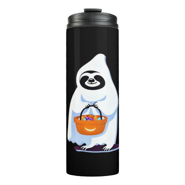 Halloween sloth dressed as ghost going trick or tr thermal tumbler (Front)