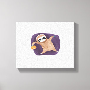 Halloween sloth, pumpkin, bat, spider, spider web  canvas print