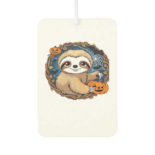 Halloween sloth, pumpkin, bat, spider, spider web  car air freshener (Front)