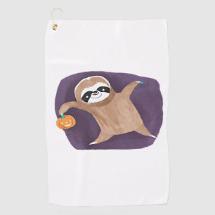 Halloween sloth, pumpkin, bat, spider, spider web  golf towel