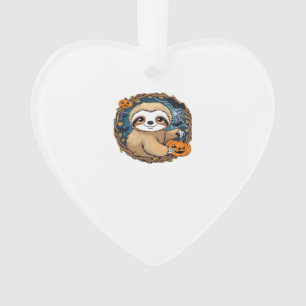 Halloween sloth, pumpkin, bat, spider, spider web ornament