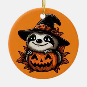 Halloween Sloth Pumpkin Festivity Ceramic Tree Decoration