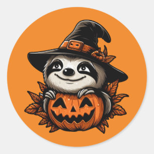 Halloween Sloth Pumpkin Festivity Classic Round Sticker