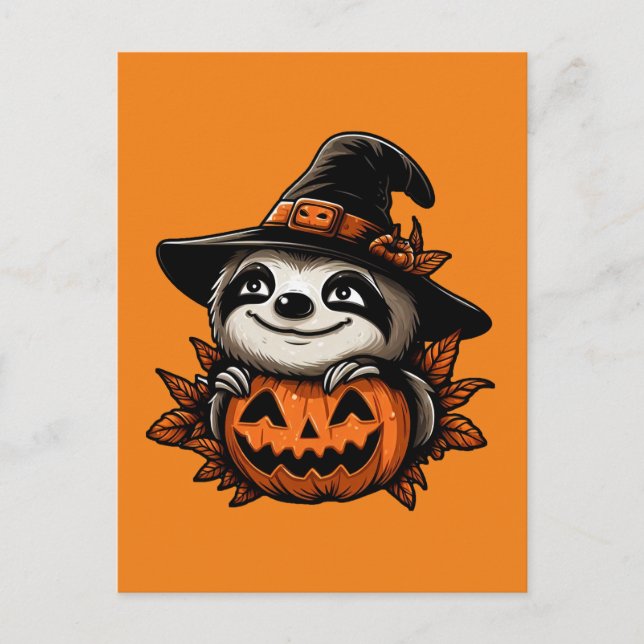 Halloween Sloth Pumpkin Festivity Postcard (Front)