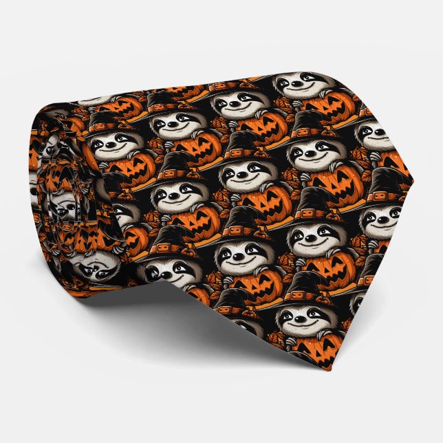 Halloween Sloth Pumpkin Festivity Tie (Rolled)