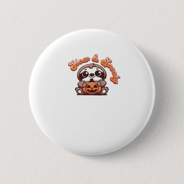 Halloween Sloth Slow and Spooky Cute Sloth Pumpkin 6 Cm Round Badge (Front)