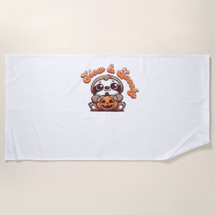 Halloween Sloth Slow and Spooky Cute Sloth Pumpkin Beach Towel