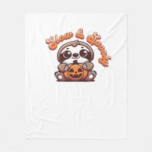 Halloween Sloth Slow and Spooky Cute Sloth Pumpkin Fleece Blanket