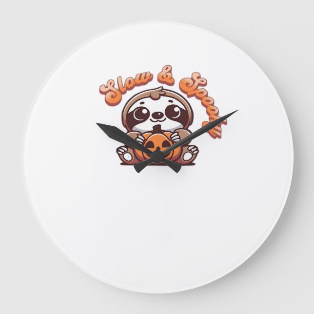 Halloween Sloth Slow and Spooky Cute Sloth Pumpkin Large Clock (Front)