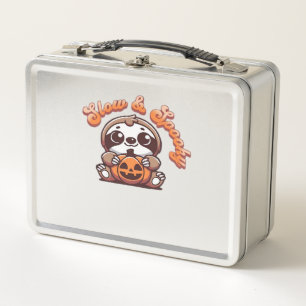 Halloween Sloth Slow and Spooky Cute Sloth Pumpkin Metal Lunch Box
