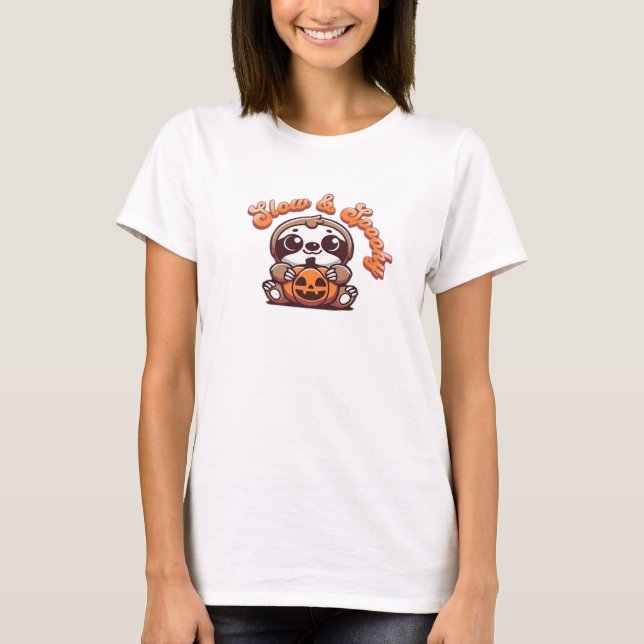 Halloween Sloth Slow and Spooky Cute Sloth Pumpkin T-Shirt (Front)
