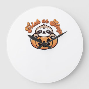 Halloween Sloth Trick or Sleep Cute Sloth Pumpkin Large Clock