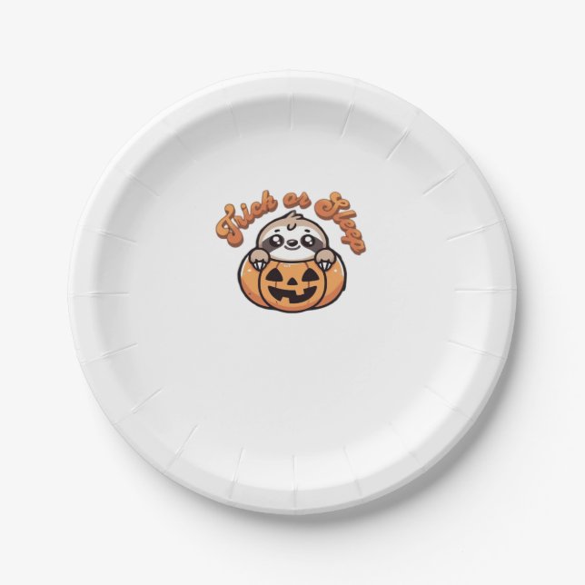 Halloween Sloth Trick or Sleep Cute Sloth Pumpkin  Paper Plate (Front)