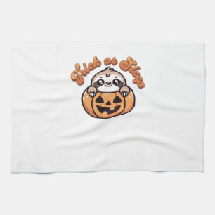 Halloween Sloth Trick or Sleep Cute Sloth Pumpkin  Tea Towel
