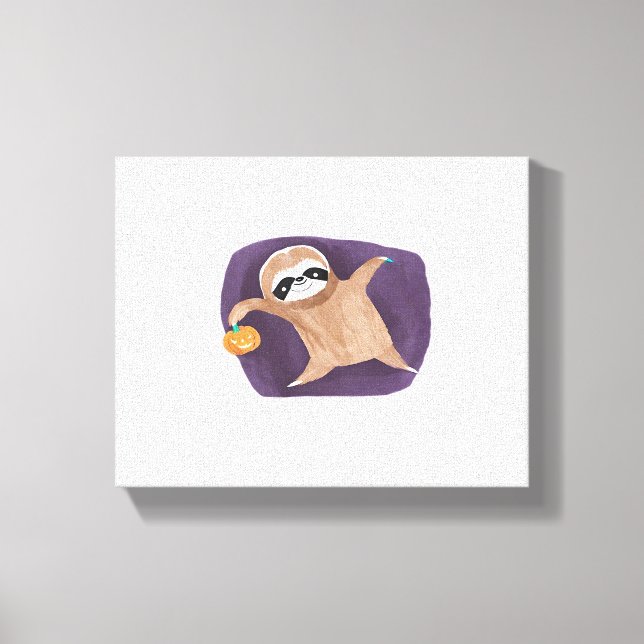 Halloween Sloth with Pumpkin Classic T-Shirt Canvas Print (Front)