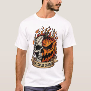 Halloween Slugger Burning Skull Pumpkin Flames Sti T-Shirt