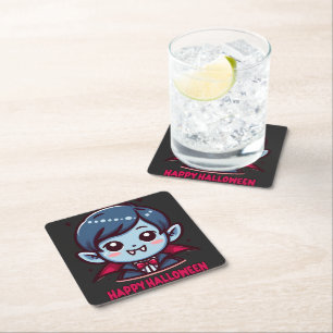 Halloween - Small cute vampire Square Paper Coaster