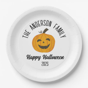 Halloween Smiling Pumpkin Face Personalised Name Paper Plate
