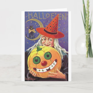 Halloween Smiling Witch and Pumpkin Card