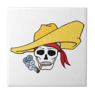 Halloween Smoking Skull with Bandanna Cartoon Tile
