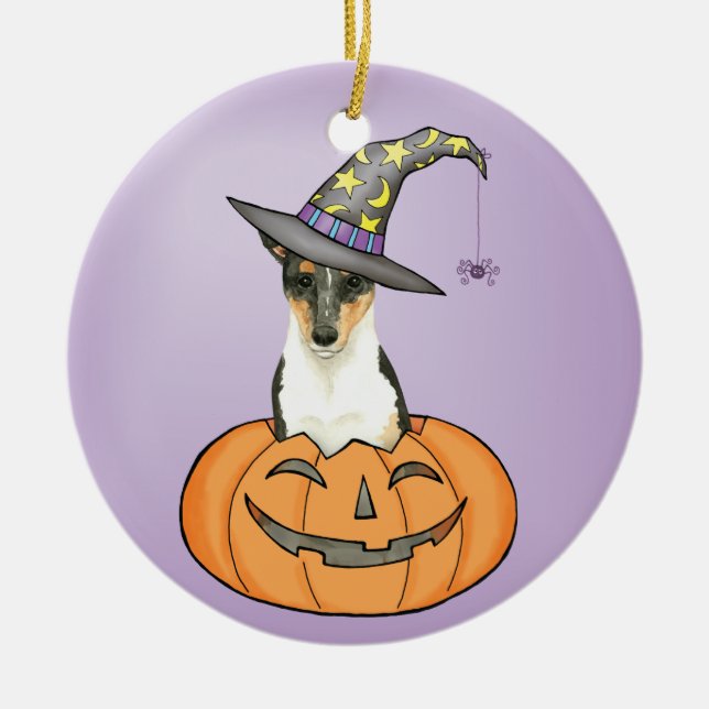 Halloween Smooth Collie Ceramic Tree Decoration (Front)