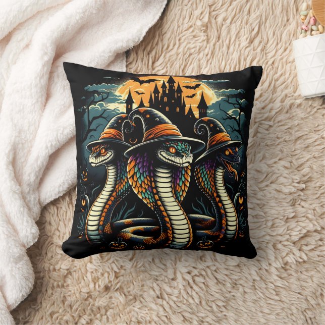 Halloween snakes in a spooky landscape at night cushion (Blanket)