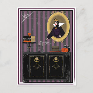 Halloween Snow White witch and cake postcard