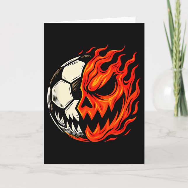 Halloween Soccer Ll Pumpkin Flame Scary Face  Card (Front)